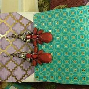 Pierced Rust/cz stones, goldtone dangle earrings